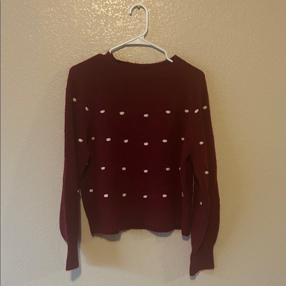 cupcakes & cashmere Burgundy Crewneck Sweater with Cream Dots